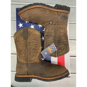 Thorogood Crazy Horse Wellington Boots Mens 11 Brown Leather Square Toe Western